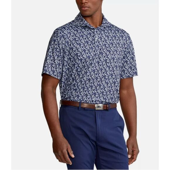 Ralph Lauren RLX Golf Performance UV Protection Floral Print Polo Navy Large‎ - Picture 1 of 9